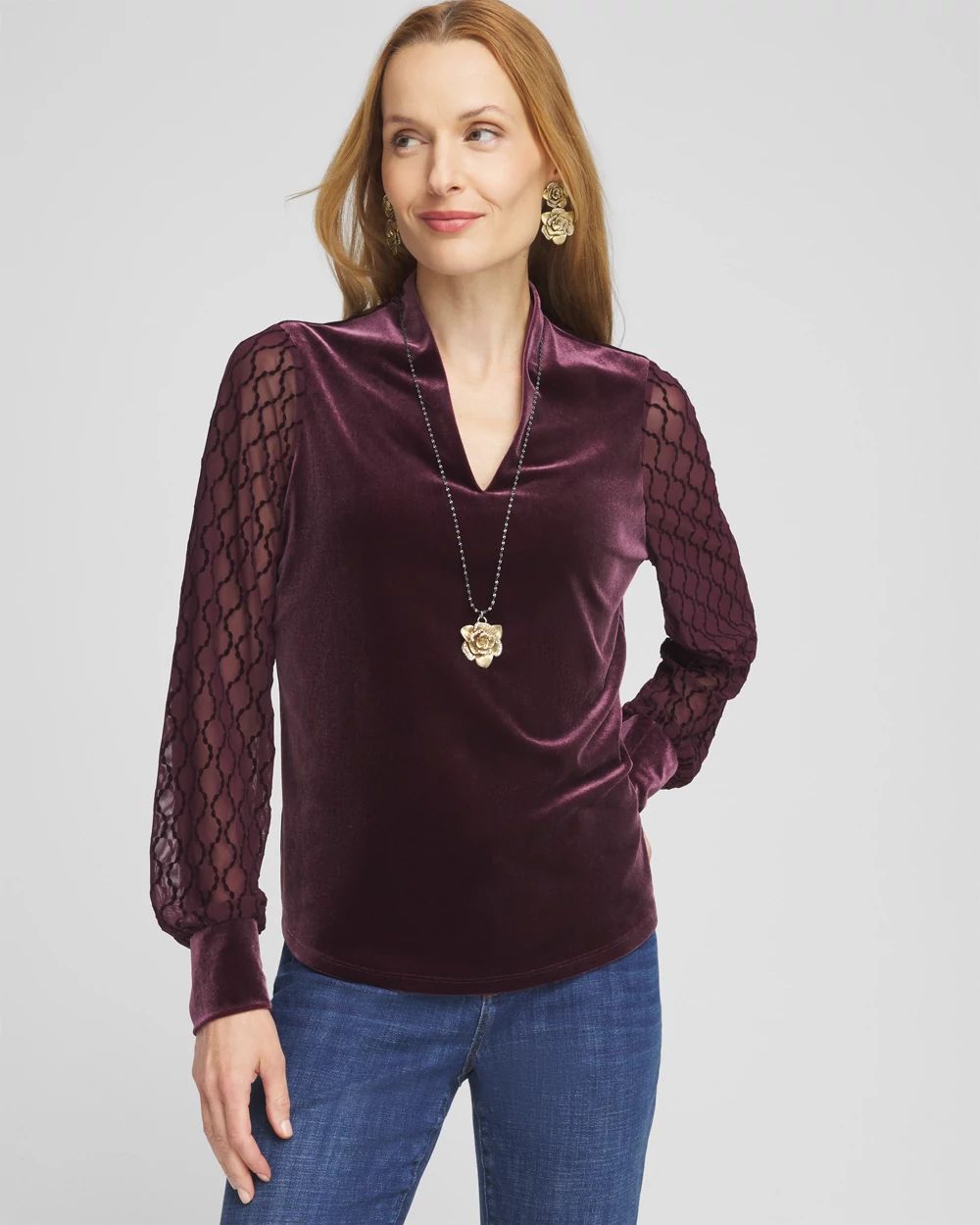 Velvet V-neck Long Sleeve Top | Chico's